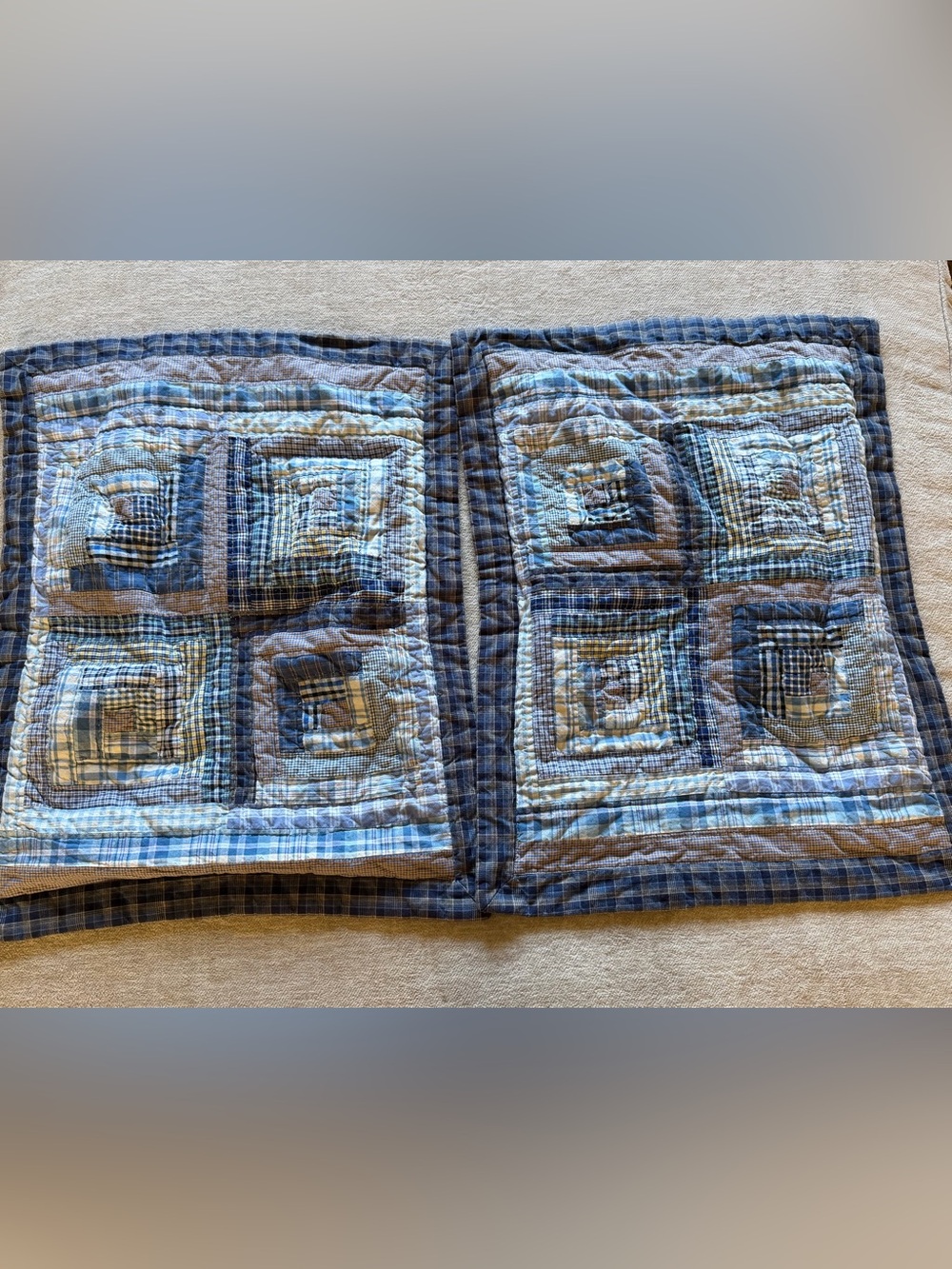Blue Plaid Patchwork Quilted Pillow Shams- set of 2 (24 x 30)